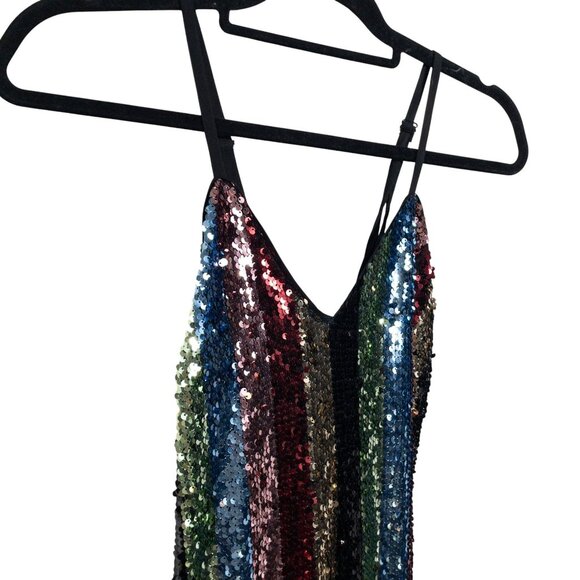 Lucy Paris Multicolor Striped Sequin Spaghetti Strap Midi Dress SZ S - Picture 5 of 11